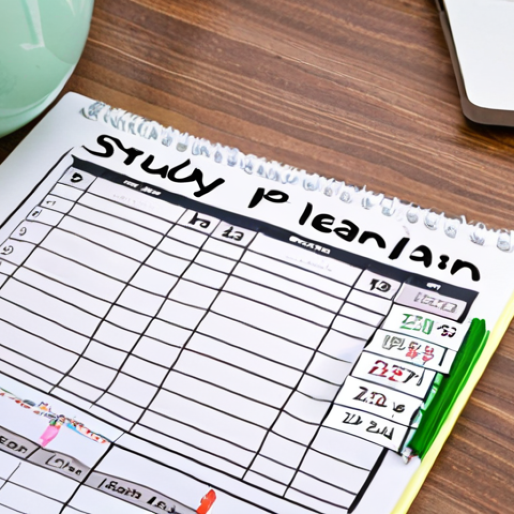 **Image Prompt 1: Study Planning**
   - An organized study space with a clear study plan on a desk. The study plan includes specific goals and a timeline, showing a calendar with marked dates and subjects to cover. The environment should look motivating and inviting for studying.