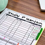 **Image Prompt 1: Study Planning**
   - An organized study space with a clear study plan on a desk. The study plan includes specific goals and a timeline, showing a calendar with marked dates and subjects to cover. The environment should look motivating and inviting for studying.