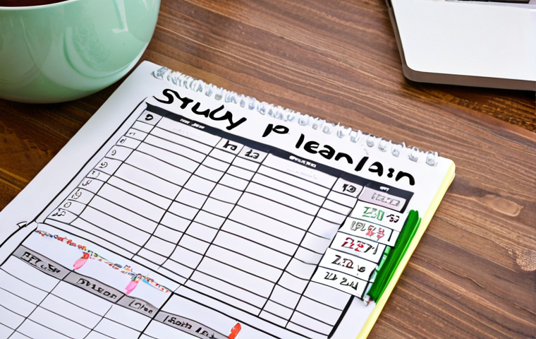 **Image Prompt 1: Study Planning**
   - An organized study space with a clear study plan on a desk. The study plan includes specific goals and a timeline, showing a calendar with marked dates and subjects to cover. The environment should look motivating and inviting for studying.