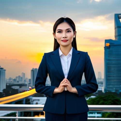 Home 19 **
"A confident Thai businesswoman in a modern, fully clothed, modest business suit standing in front of the Bangkok skyline at sunset. Appropriate attire, professional setting, safe for work. Perfect anatomy, correct proportions, natural pose, well-formed hands, proper finger count, natural body proportions. High-resolution, professional photography, realistic lighting, family-friendly."
**