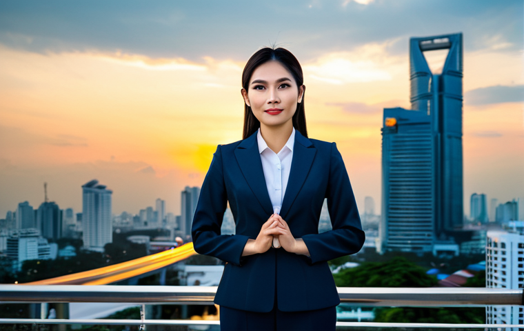 **
"A confident Thai businesswoman in a modern, fully clothed, modest business suit standing in front of the Bangkok skyline at sunset. Appropriate attire, professional setting, safe for work. Perfect anatomy, correct proportions, natural pose, well-formed hands, proper finger count, natural body proportions. High-resolution, professional photography, realistic lighting, family-friendly."
**