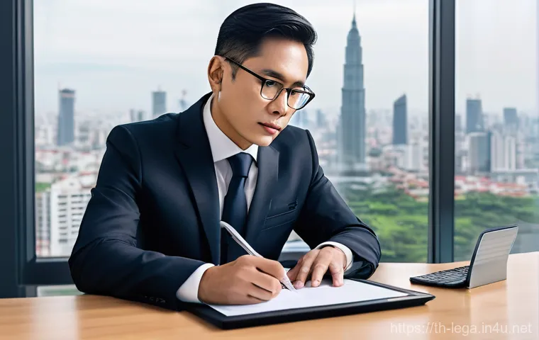 법무사 경력직 구인 정보 - **Prompt:** A diverse team of three Thai legal professionals (one male, two females, ranging from la...