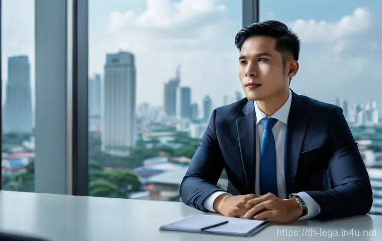 법무사 자격증 난이도 평가 - **Prompt:** A young, determined Thai law student, wearing smart casual attire like a collared shirt ...