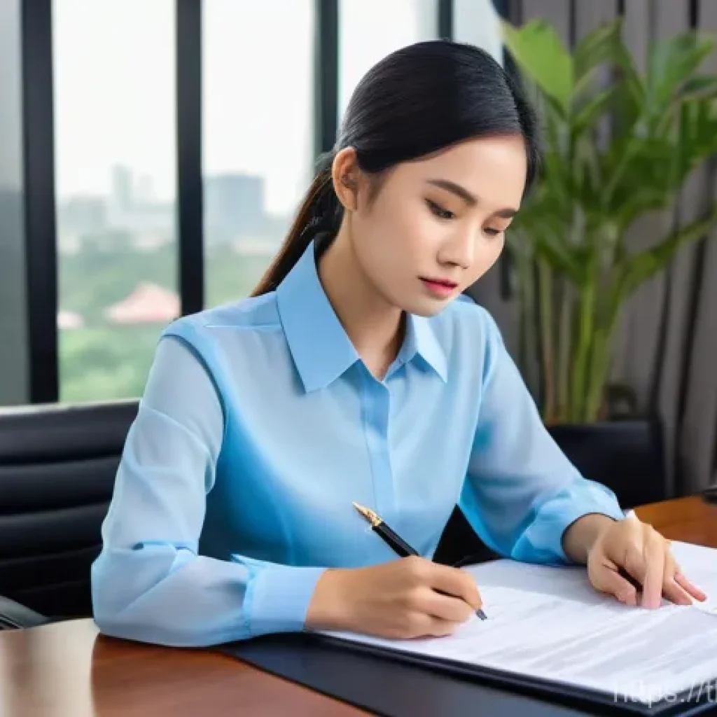 법무사 초보 실무 가이드 - **Prompt 1: Diligent Thai Legal Assistant at Work**
A highly detailed, realistic image of a prof...