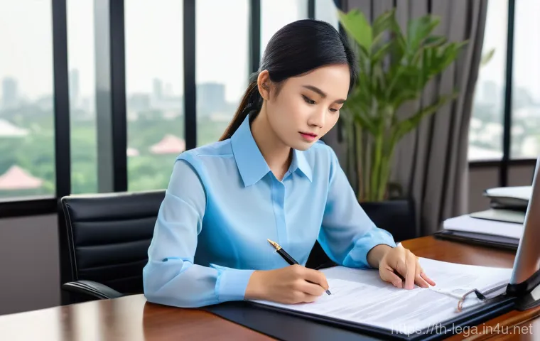법무사 초보 실무 가이드 - **Prompt 1: Diligent Thai Legal Assistant at Work**
    A highly detailed, realistic image of a prof...