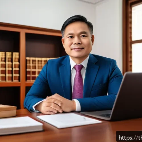 Home 31 법무사와 법원 서류 처리 사례 - A professional Thai lawyer’s office interior scene, showing a confident middle-aged Thai male lawyer...