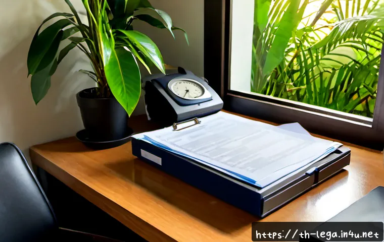 Home 29 법무사로서 업무와 삶의 균형 유지법 - Photorealistic Thai legal document professional in a neat Bangkok home office, calmly organizing sea...